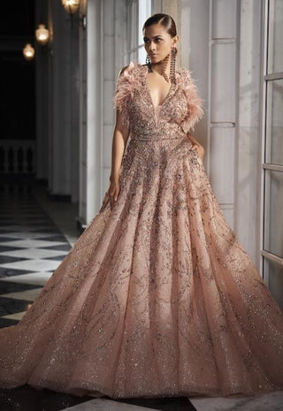 Dolly J-Primrose Salmon Pink Bridal Tulle Gown-INDIASPOPUP.COM