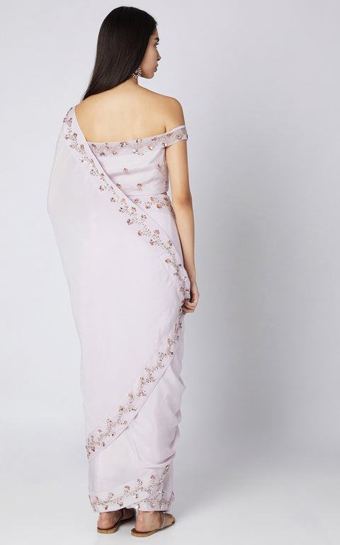 Pink Peacock Couture-Lilac Embroidered Saree Set-INDIASPOPUP.COM