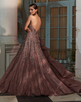 Dolly J-Wild Cherry Claret Ombre Bridal Gown-INDIASPOPUP.COM