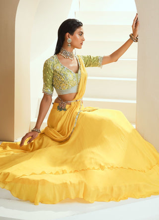 Yellow Embellished Lehenga Sari Set