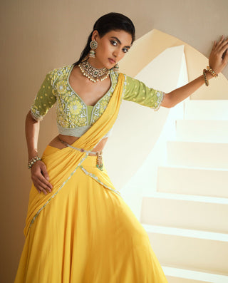 Yellow Embellished Lehenga Sari Set