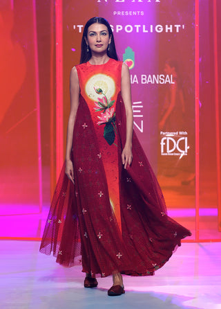 Siddhartha Bansal-Cherry Red Embellished Long Dress-INDIASPOPUP.COM