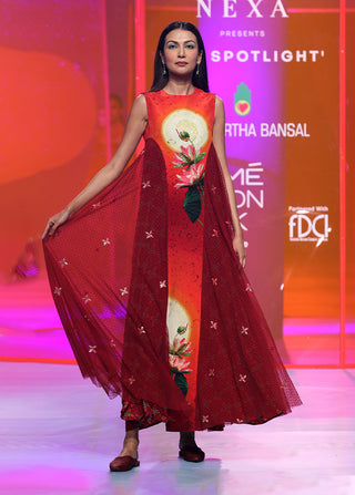 Siddhartha Bansal-Cherry Red Embellished Long Dress-INDIASPOPUP.COM