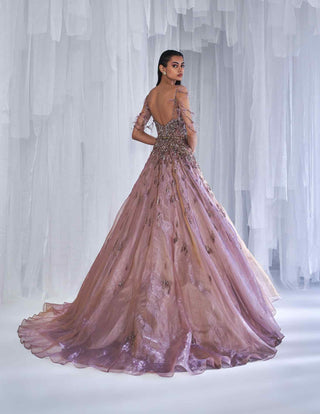 Dolly J-Sierra Lavender Organza Tissue Gown-INDIASPOPUP.COM