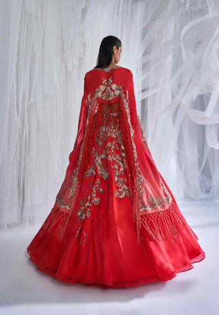 Dolly J-Sintra Red Embellished Lehenga Cape Set-INDIASPOPUP.COM