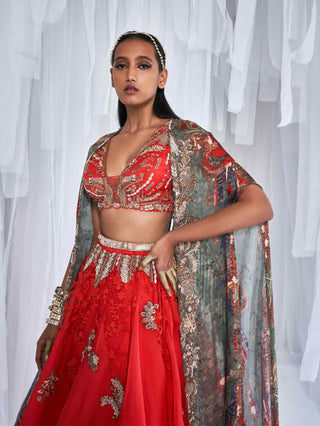 Dolly J-Jazz Red Lehenga Cape Set-INDIASPOPUP.COM