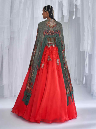 Dolly J-Jazz Red Lehenga Cape Set-INDIASPOPUP.COM