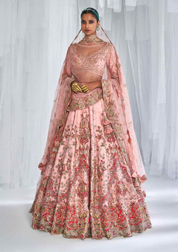 Peach pink hot sale bridal lehenga