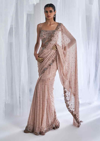 Dolly J-Shanayah Ivory Chiffon Sari And Corset-INDIASPOPUP.COM