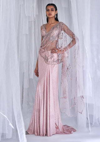 Dolly J-Bonita Metallic Drape Sari Gown Set-INDIASPOPUP.COM