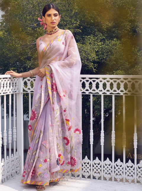 Rar Studio-Grey & Multi Saree Set-INDIASPOPUP.COM