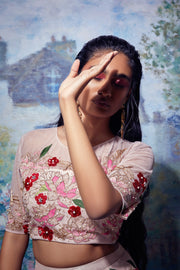 Taavare-Pink Embroidered Crop Top With Lehenga-INDIASPOPUP.COM
