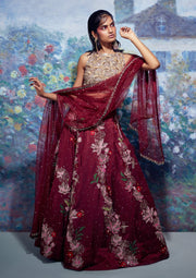 Taavare-Maroon Embroidered Lehenga Set-INDIASPOPUP.COM