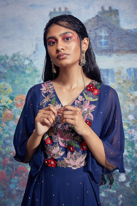 Taavare-Blue Embroidered Jumpsuit-INDIASPOPUP.COM