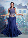 Taavare-Blue Embroidered Crop Top With Lehenga-INDIASPOPUP.COM