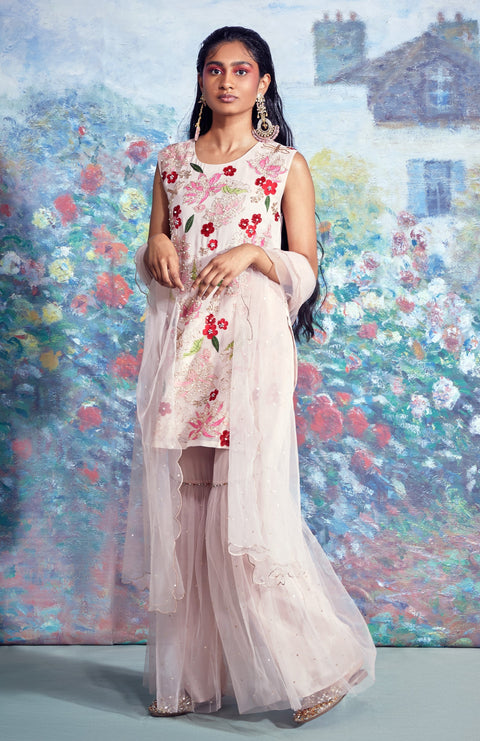 Taavare-Pink Embroidered Kurti With Pants & Dupatta-INDIASPOPUP.COM