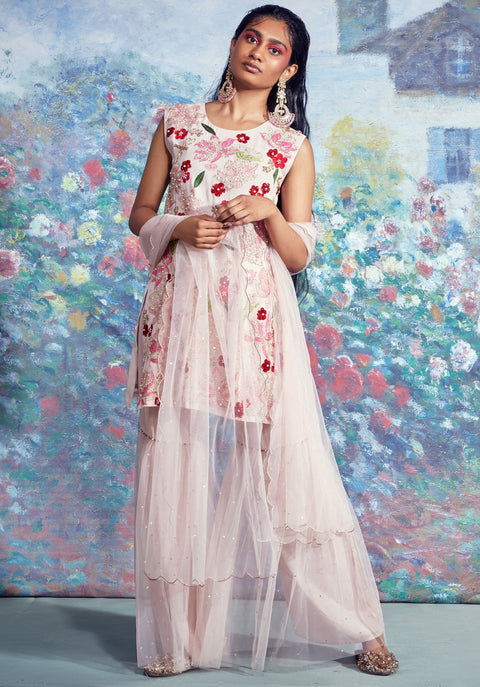 Taavare-Pink Embroidered Kurti With Pants & Dupatta-INDIASPOPUP.COM