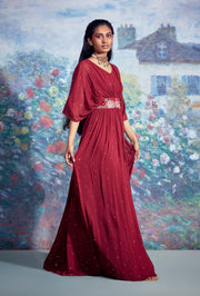 Taavare-Maroon Embroidered Kaftan Gown-INDIASPOPUP.COM