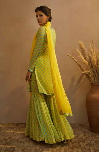 Aneesh Agarwaal-Yellow Green Butti Print Kurta Set-INDIASPOPUP.COM