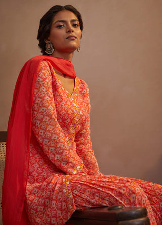 Aneesh Agarwaal-Orange Ikkat Mirror Kurta Set-INDIASPOPUP.COM