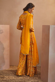 Aneesh Agarwaal-Yellow Floral Peplum Sharara Set-INDIASPOPUP.COM