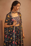 Aneesh Agarwaal-Navy Floral Printed Cape Skirt Set-INDIASPOPUP.COM