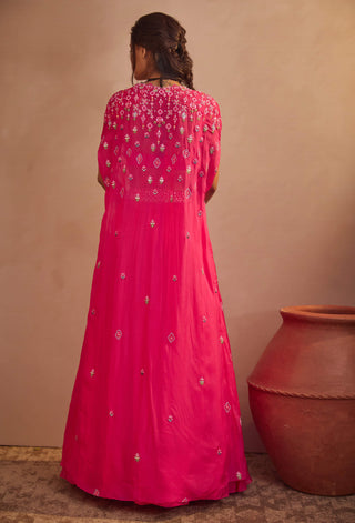 Aneesh Agarwaal-Fuchsia Pink Cape Skirt Set-INDIASPOPUP.COM