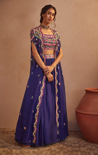 Aneesh Agarwaal-Purple Cape Skirt Set-INDIASPOPUP.COM