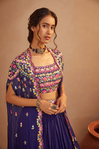 Aneesh Agarwaal-Purple Cape Skirt Set-INDIASPOPUP.COM