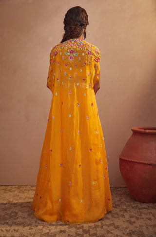 Aneesh Agarwaal-Mango Yellow Cape Skirt Set-INDIASPOPUP.COM