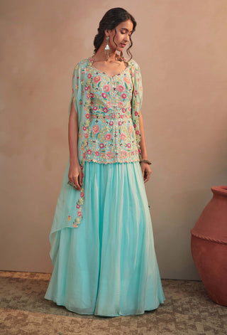 Aneesh Agarwaal-Aqua Peplum Skirt Set-INDIASPOPUP.COM