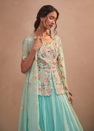Aneesh Agarwaal-Aqua Peplum Skirt Set-INDIASPOPUP.COM