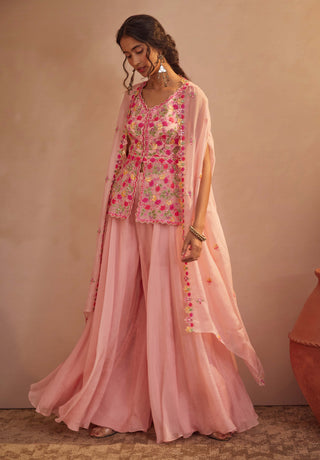 Aneesh Agarwaal-Pink Peplum Sharara Set-INDIASPOPUP.COM