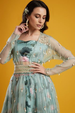 Aayushi Maniar-Aqua Printed Lehenga Set-INDIASPOPUP.COM