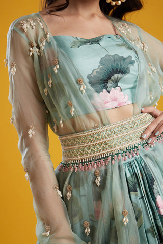 Aayushi Maniar-Aqua Printed Lehenga Set-INDIASPOPUP.COM