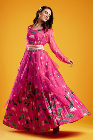 Aayushi Maniar-Pink Printed Lehenga Set-INDIASPOPUP.COM