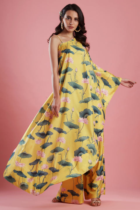 Aayushi Maniar-Yellow Printed Cape Set-INDIASPOPUP.COM