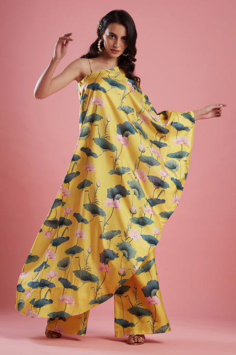 Aayushi Maniar-Yellow Printed Cape Set-INDIASPOPUP.COM