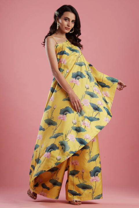 Aayushi Maniar-Yellow Printed Cape Set-INDIASPOPUP.COM