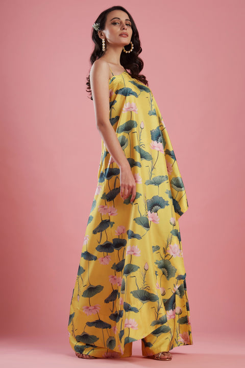 Aayushi Maniar-Yellow Printed Cape Set-INDIASPOPUP.COM