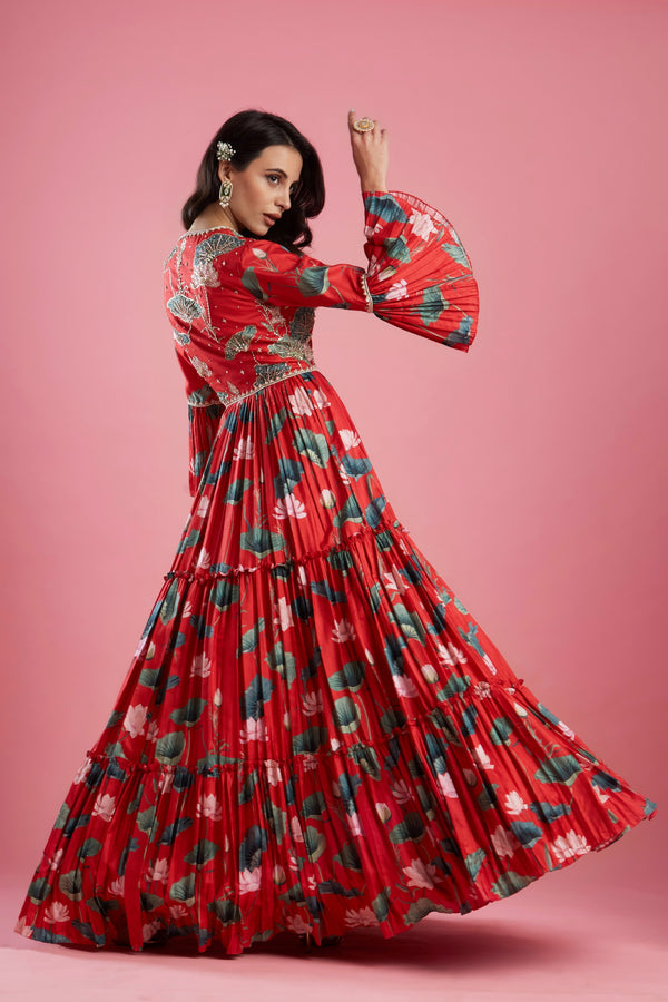 Aayushi Maniar | Red Anarkali Gown | INDIASPOPUP.COM