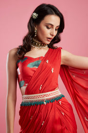 Aayushi Maniar-Red Gharara Saree Set-INDIASPOPUP.COM