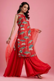 Aayushi Maniar-Red Straight Tunic Set-INDIASPOPUP.COM