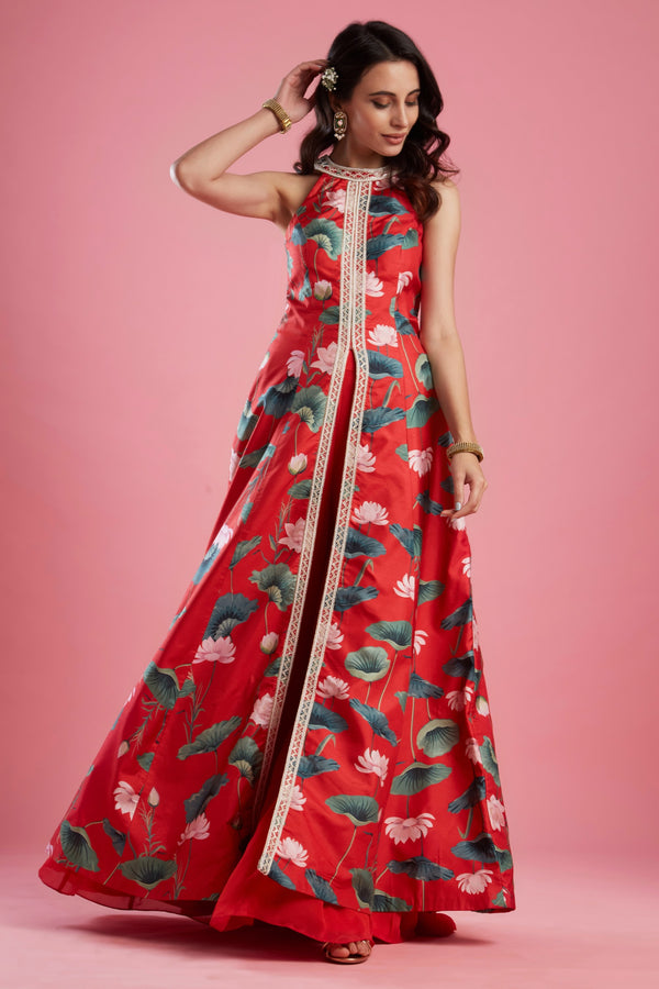 Aayushi Maniar-Red Printed Tunic Set-INDIASPOPUP.COM