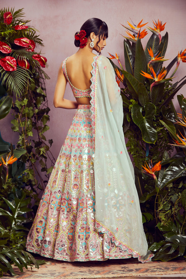 Aneesh Agarwaal-Multicolor Floral Lehenga Set-INDIASPOPUP.COM