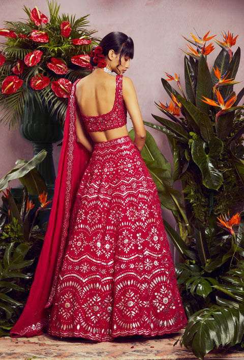 Aneesh Agarwaal-Ruby Mirror Lehenga Set-INDIASPOPUP.COM