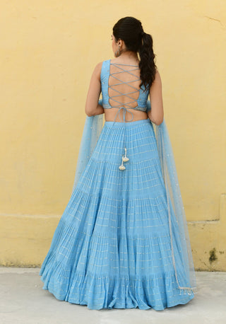 Chamee And Palak-Adina Blue Embroidered Lehenga Set-INDIASPOPUP.COM