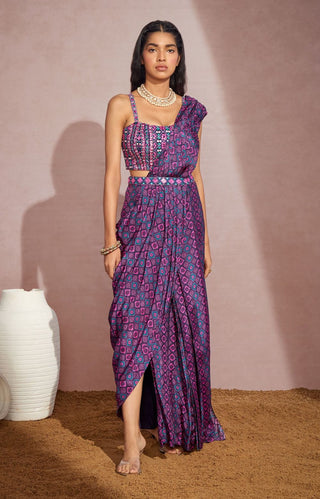 Aneesh Agarwaal-Purple Diamond Saree Set-INDIASPOPUP.COM