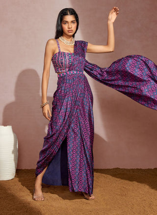 Aneesh Agarwaal-Purple Diamond Saree Set-INDIASPOPUP.COM