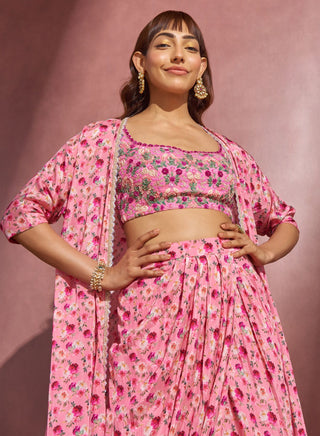 Aneesh Agarwaal-Printed Wrap Skirt With Blouse And Jacket-INDIASPOPUP.COM